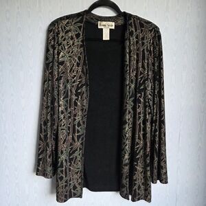 Vtg Ronni Nicole 12 Liquid Knit Open Front Cardigan‎ Top Black Gold Green Bamboo